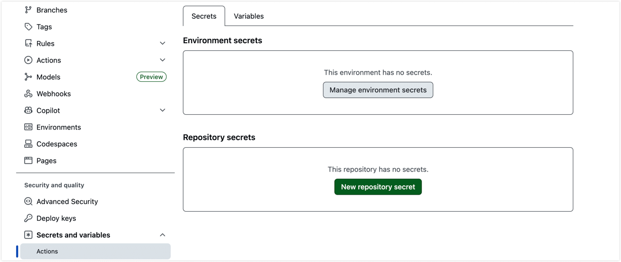 配置 GitHub Actions Secrets 和 Variables